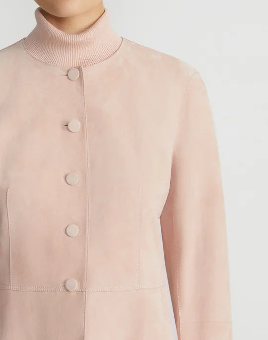 Lafayette 148 Paperfine Suede Collarless Jacket in Buff Pink