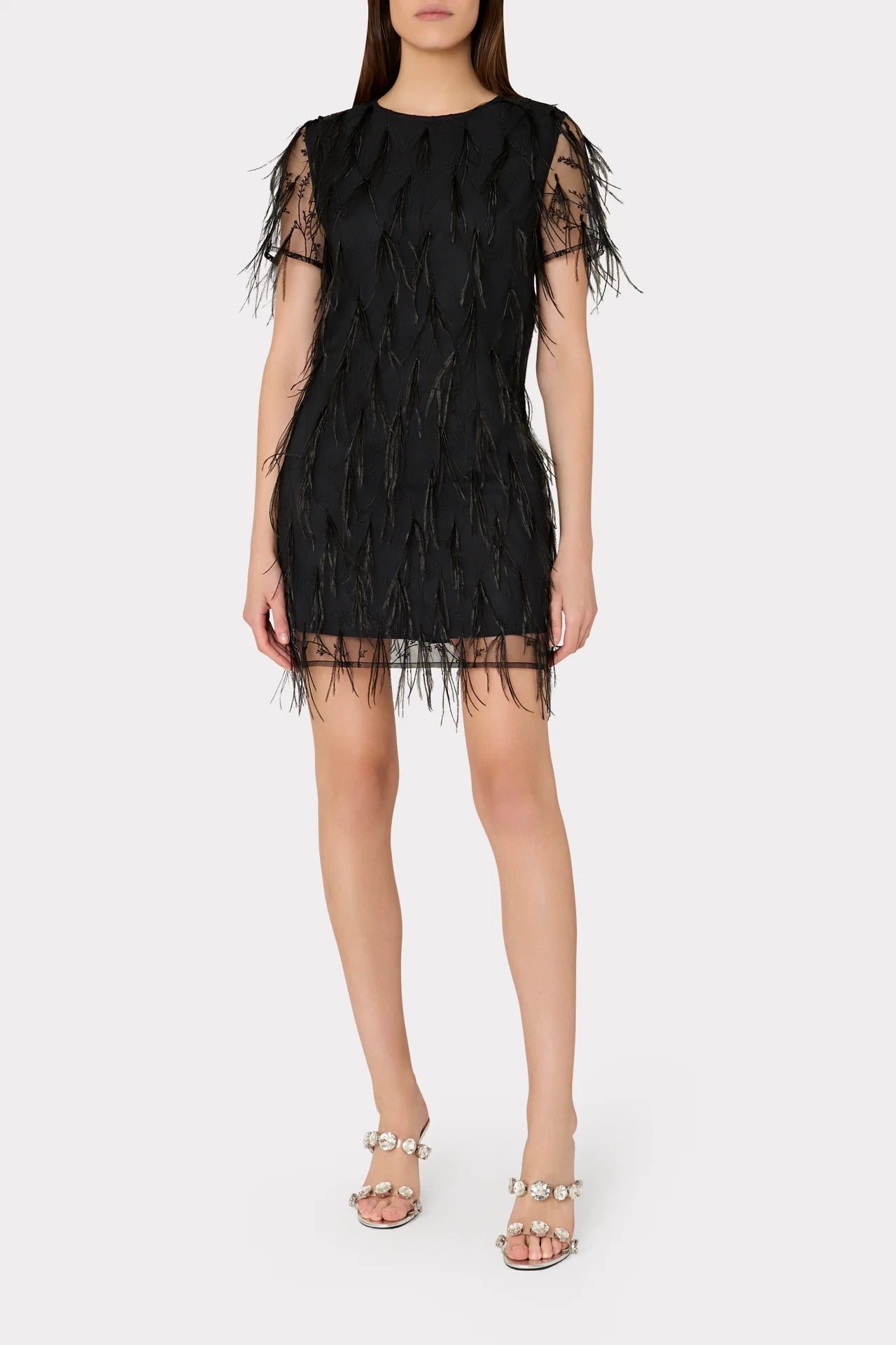 Milly Rana Feather Dress in Black