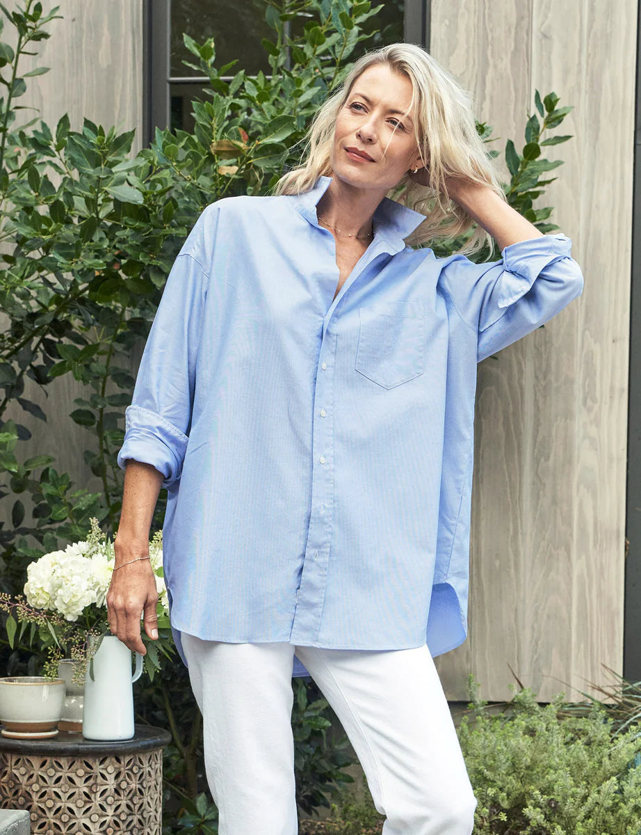 Frank & Eileen Oversized Button-Up Shirt in Box Blue