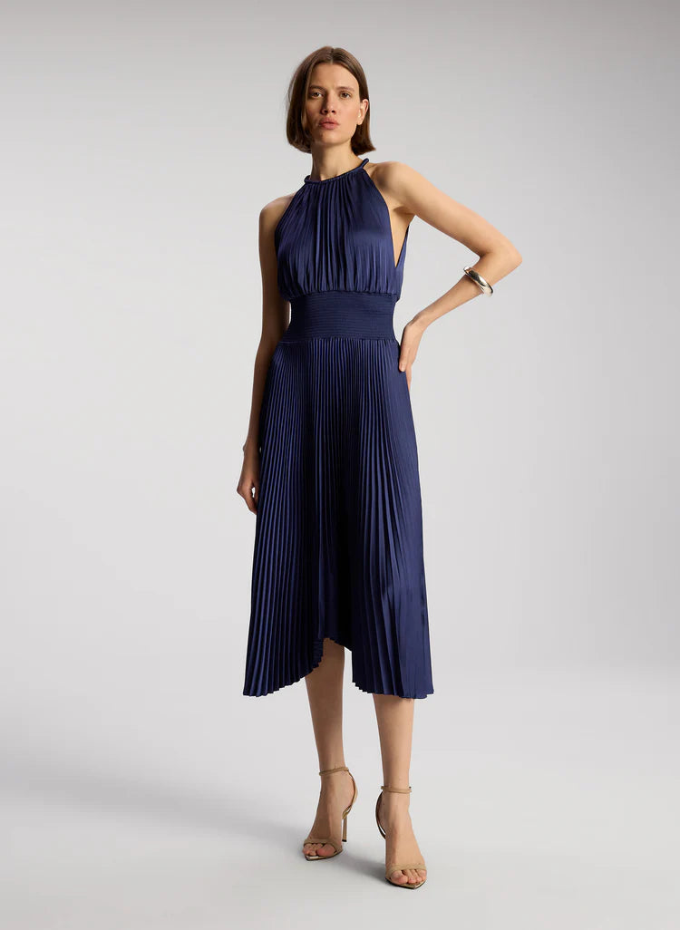 A.L.C. Renzo II Satin Pleated Dress in Riviera
