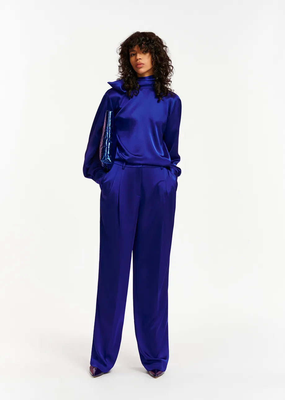 Essentiel Antwerp Esatin Satin Bow Top in Blue Regatta