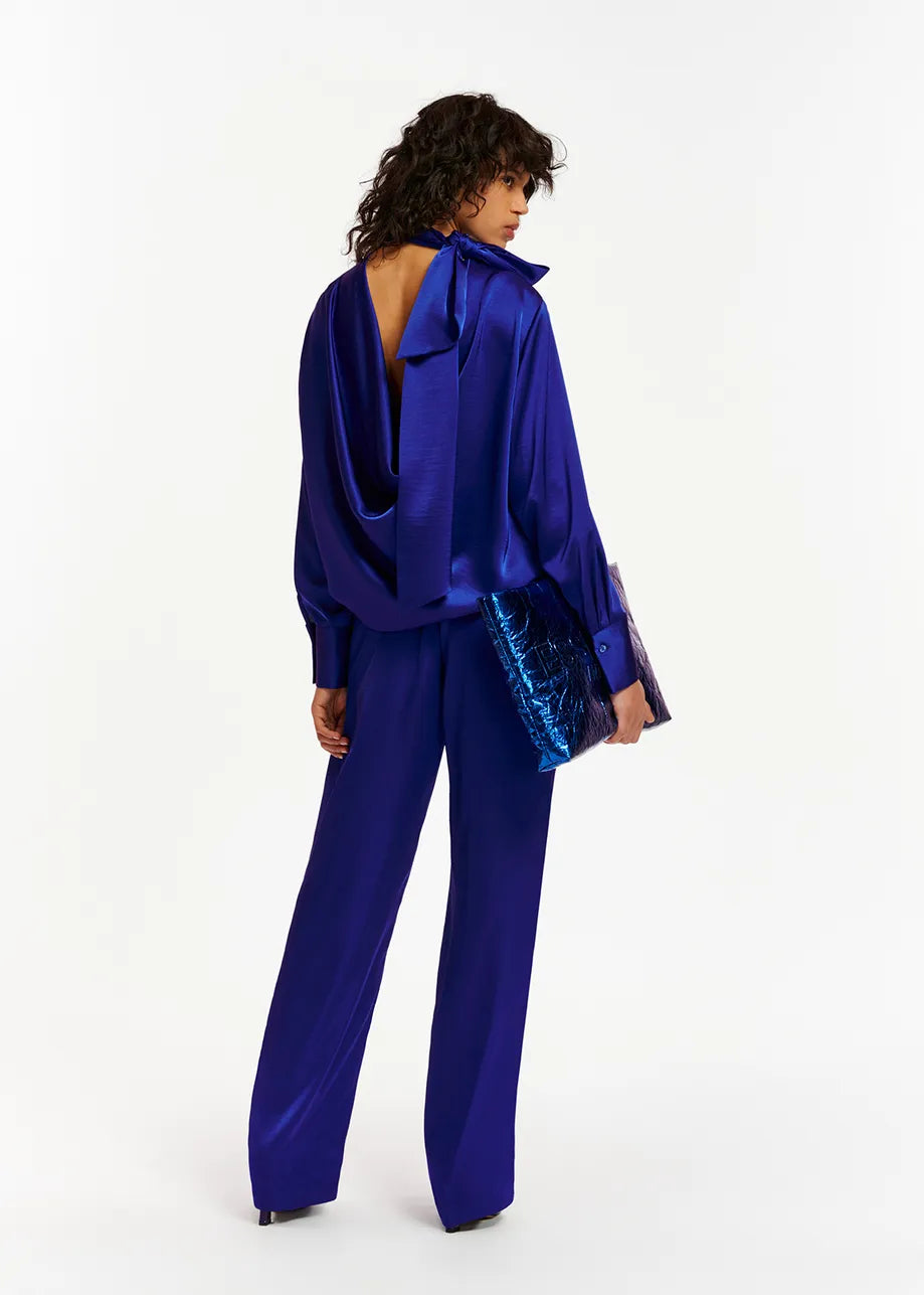Essentiel Antwerp Esatin Satin Bow Top in Blue Regatta