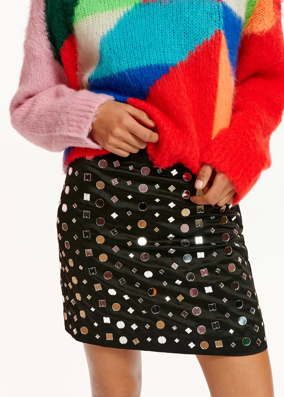 Essentiel Antwerp Eshiny Satin Mirror Skirt in Black