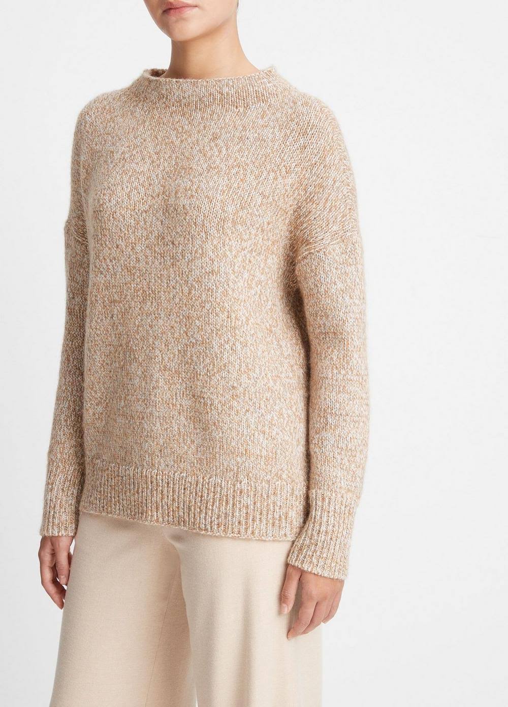 Vince Multi Tweed Funnel Neck Sweater in Camel Marl