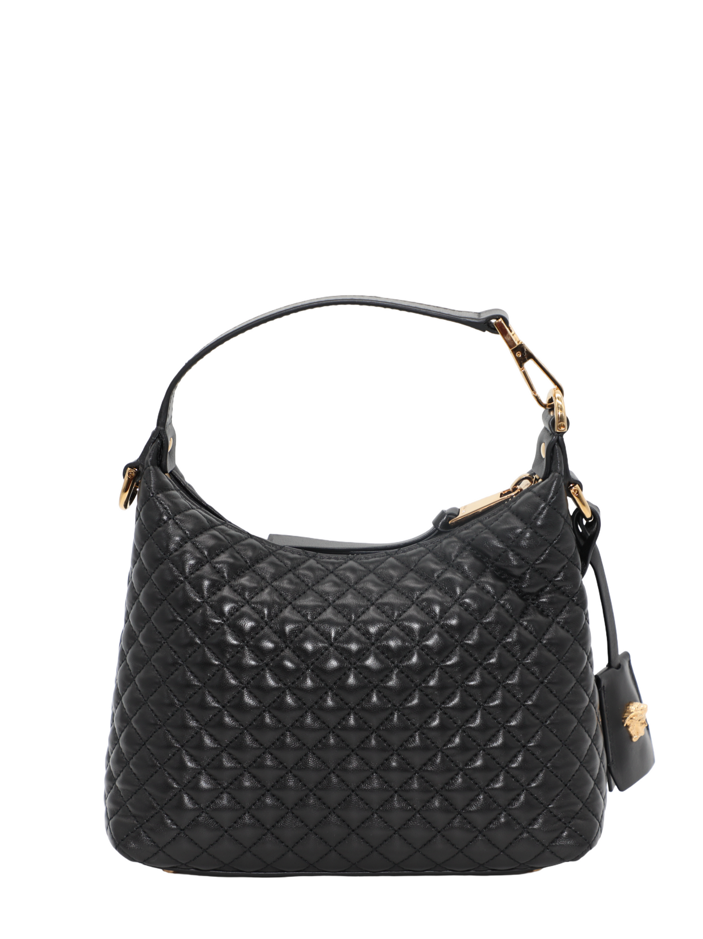 Versace Tag Hobo Lamb Leather Bag in Black/Versace Gold