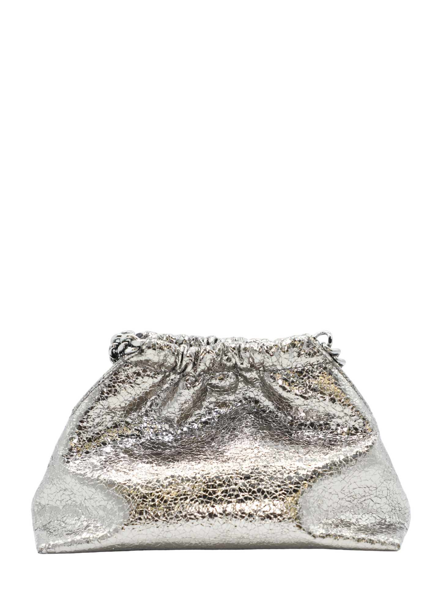 Stella McCartney Falabella Cracked Metallic Drawstring Crossbody Bag in Steel Grey