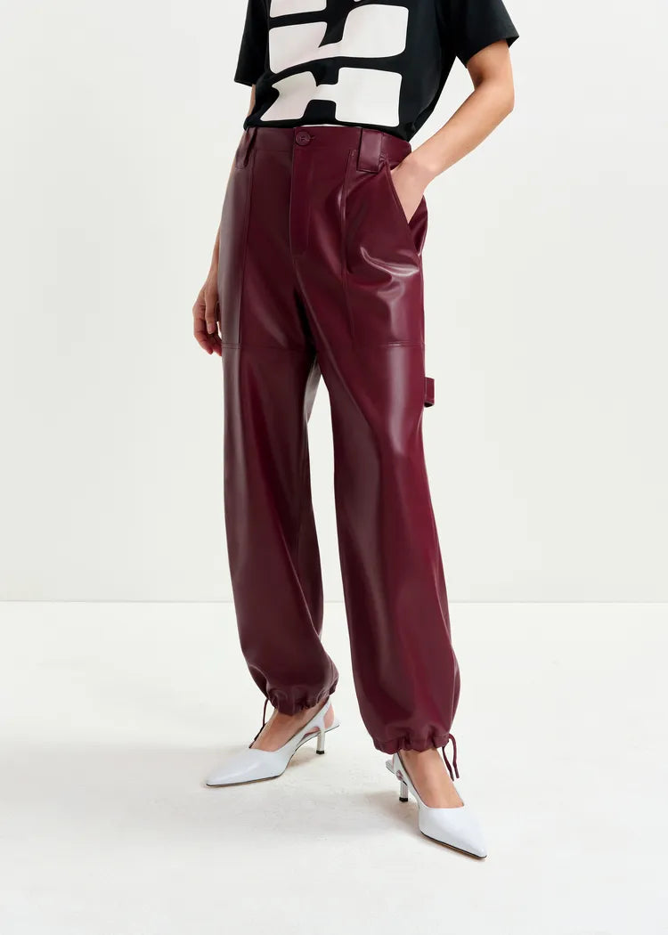 Essentiel Antwerp Itao Faux Leather Tapered Cargo Pants in Margot Mauve