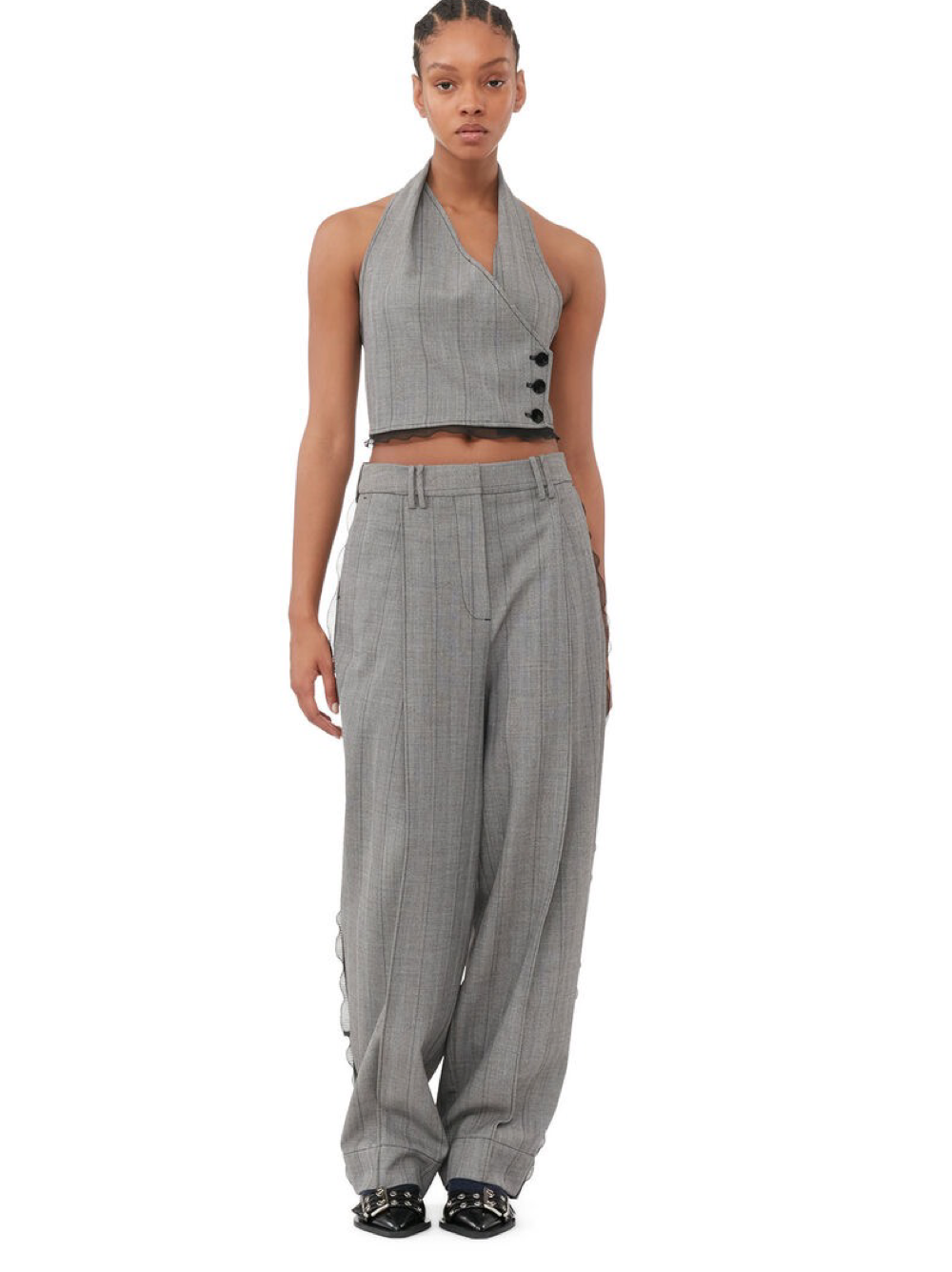 Ganni Herringbone Suiting Pleated Pants