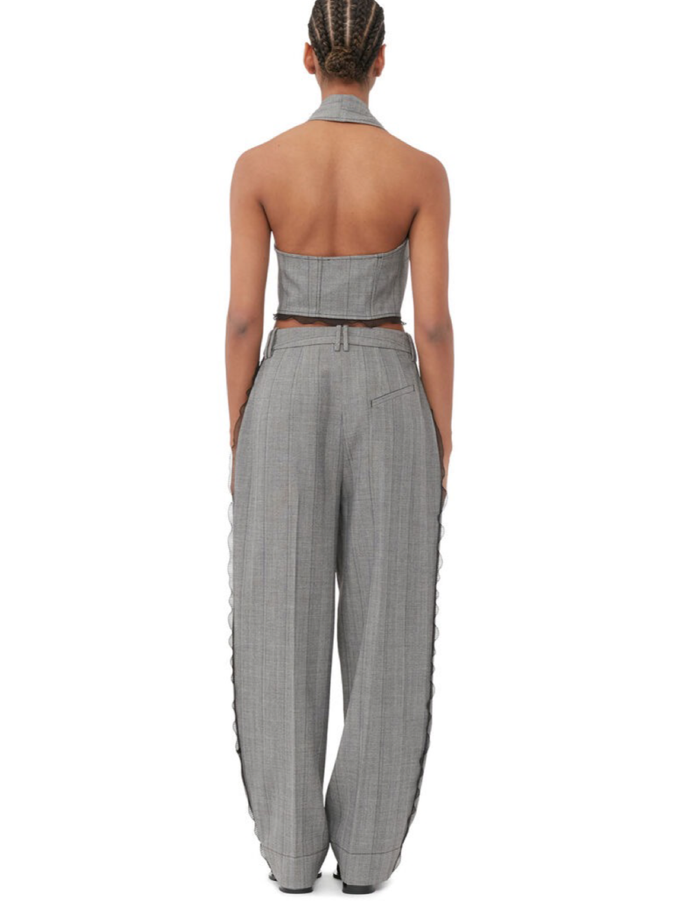 Ganni Herringbone Suiting Pleated Pants