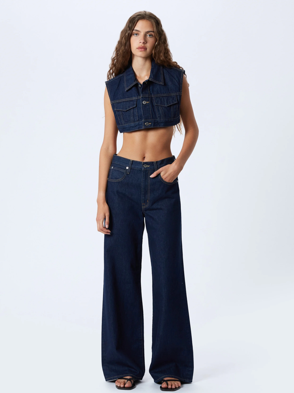 SLVRLAKE Ultra Crop Trucker Vest in Midnight Mile