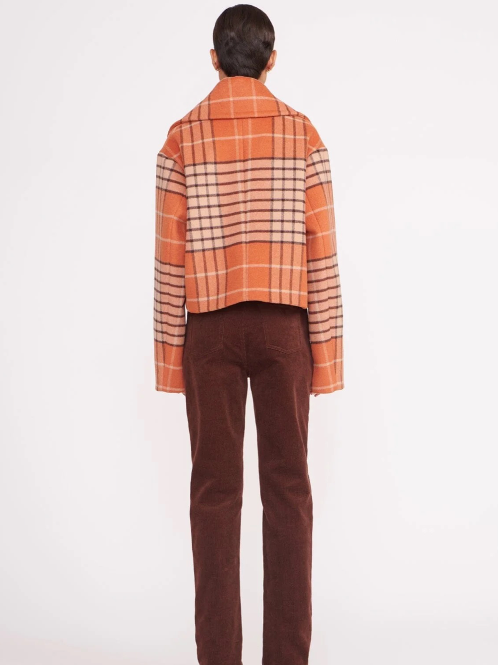 Staud Mini Carver Coat in Persimmon Plaid
