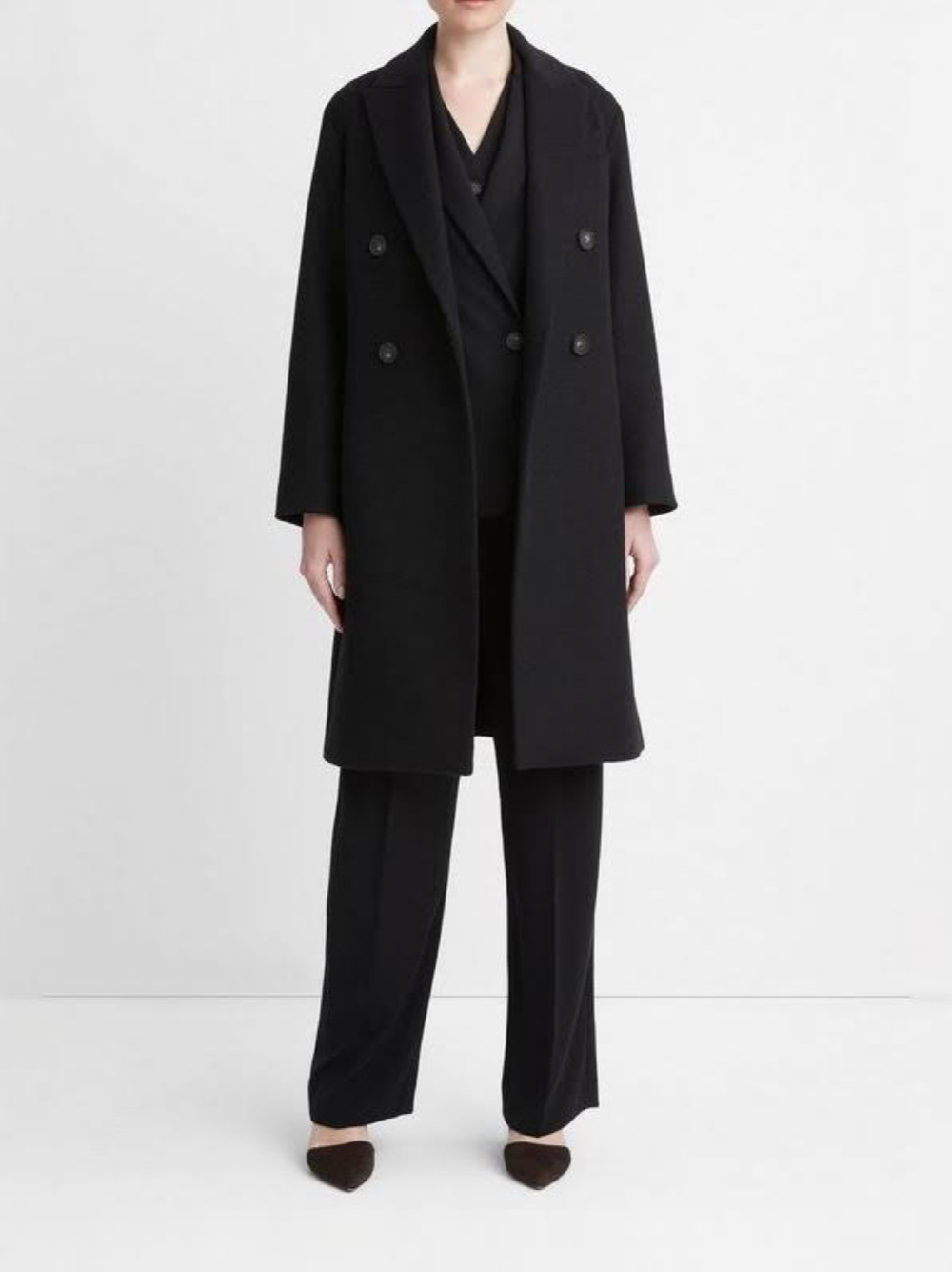Vince Black Wool Double-Breasted Coat