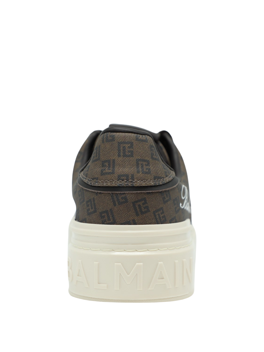 Balmain B-Court-Mini Monogram Sneaker in Marron/Marron Fonce