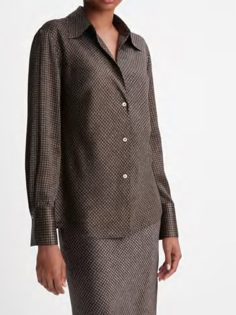 Vince Houndstooth Long Sleeve Blouse