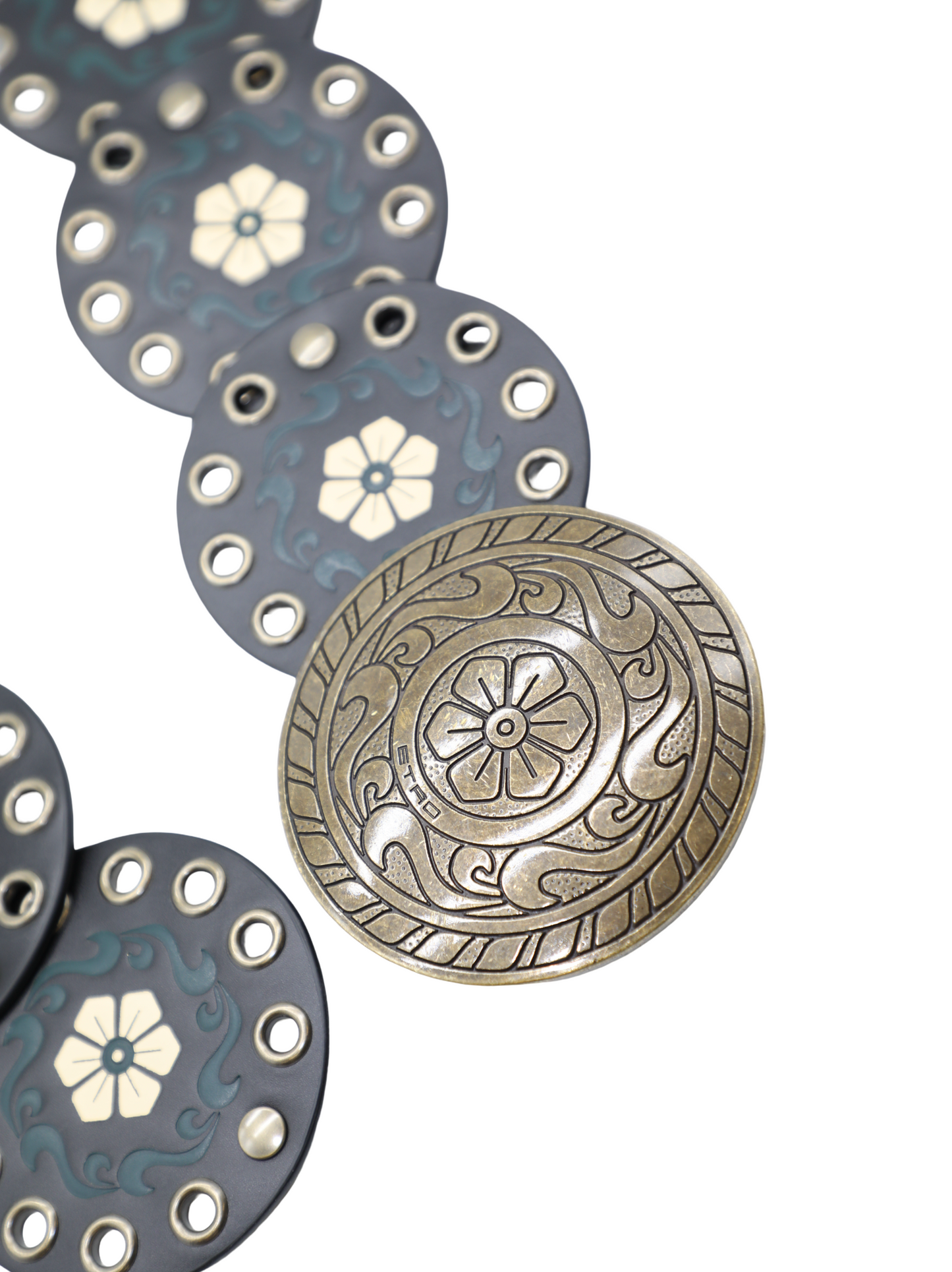 Etro Leather Disc Belt With Printn and Studs