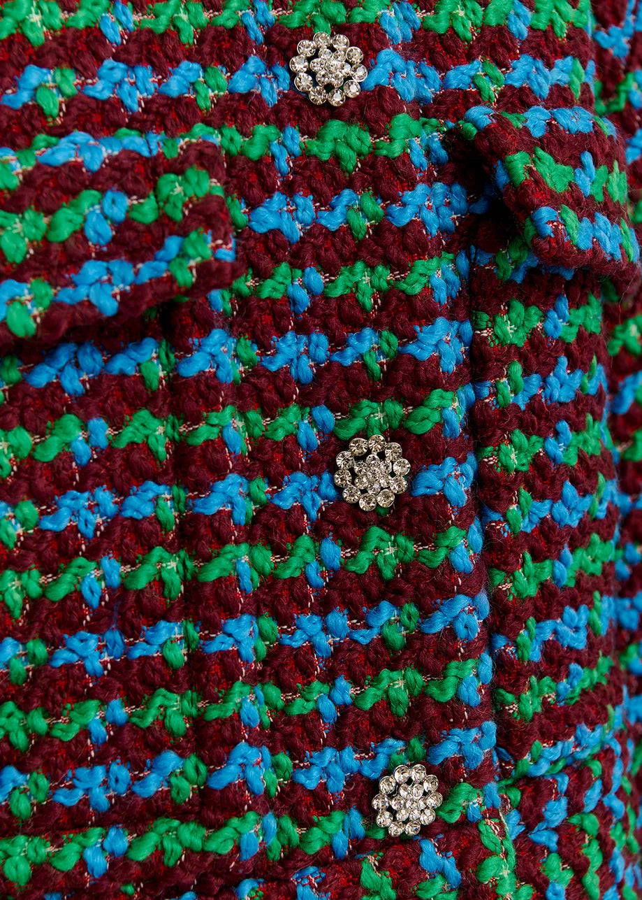 Essentiel Antwerp Burgundy, Blue and Green Wool-Blend Tweed Jacket