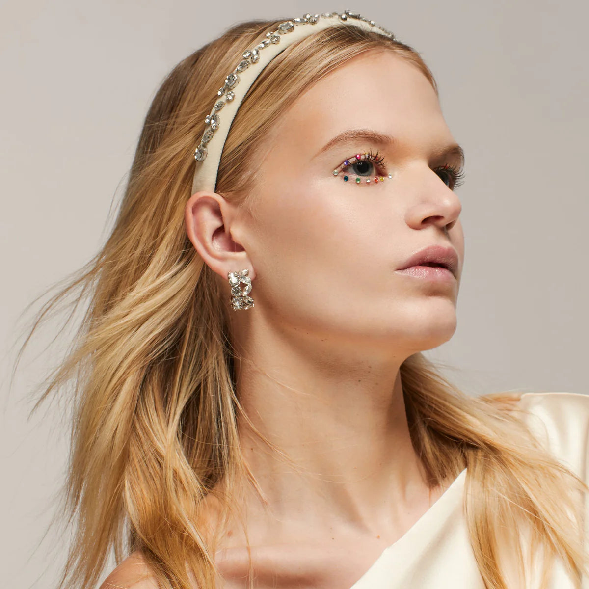 Lele Sadoughi April Diamond Double Row Hoop Earrings in Mixed Crystal