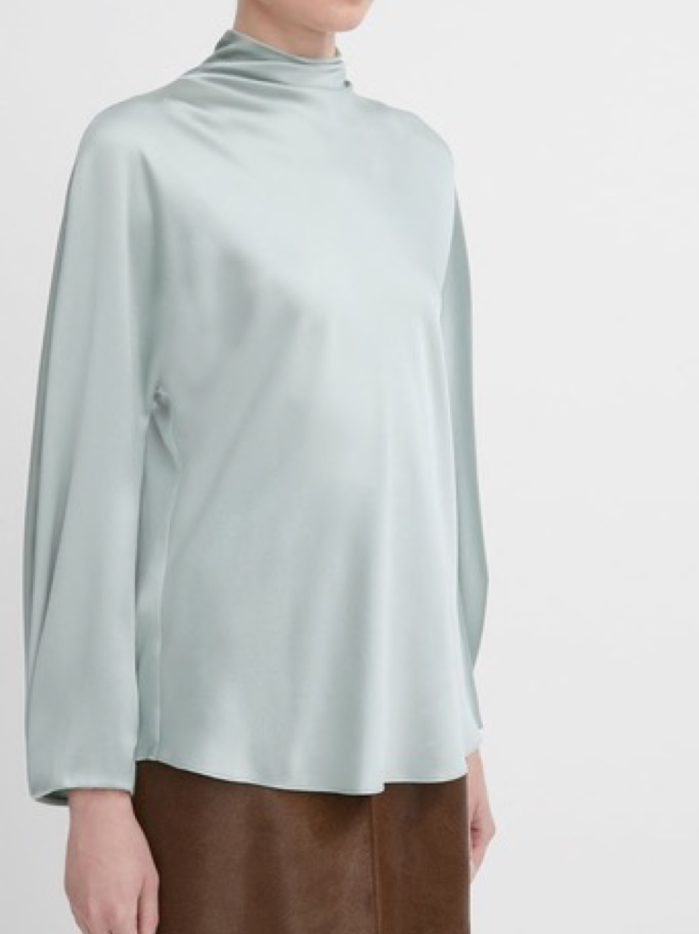 Vince Draped Funnel Neck Blouse in Sea Mist