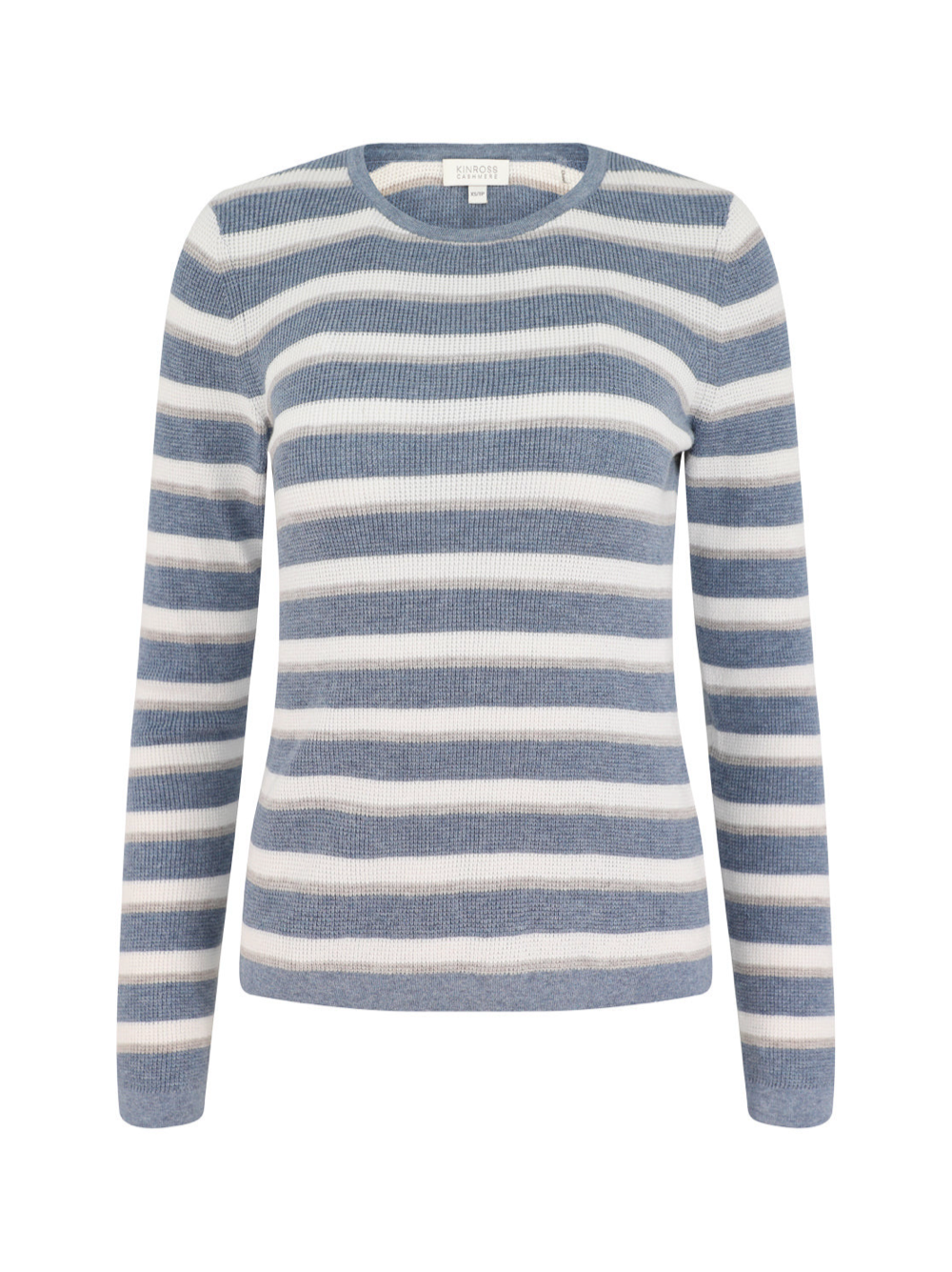 Kinross Thermal Stripe Crew in Marlin/Ecru/Pebble