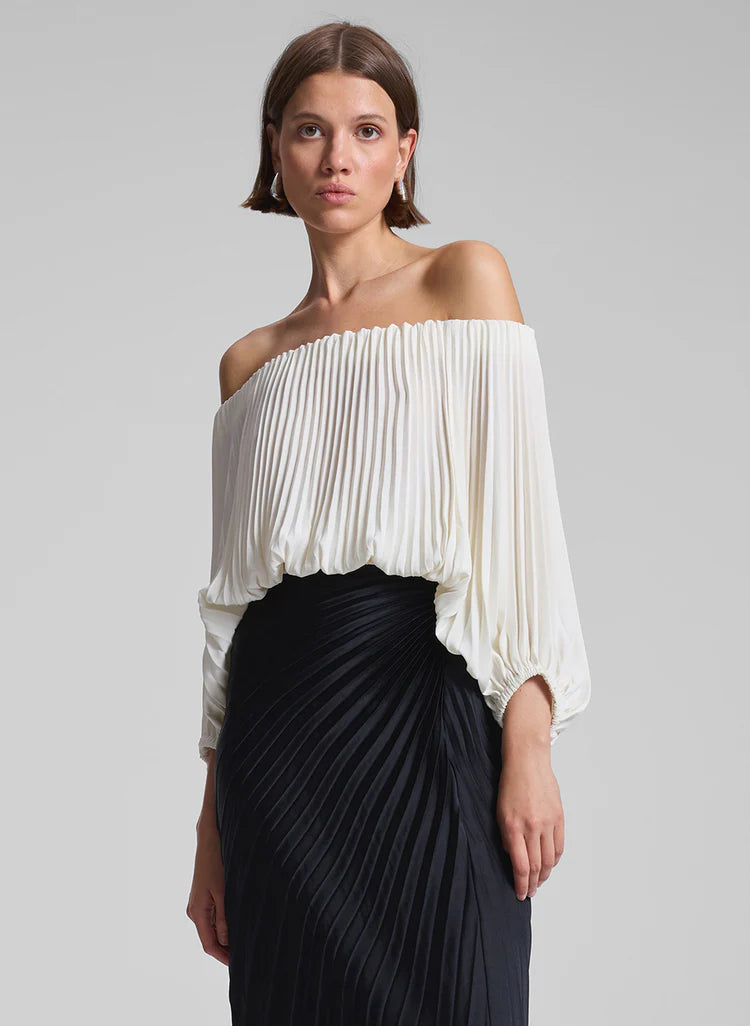 A.L.C. Sienna Satin Pleated Top in Whisper White