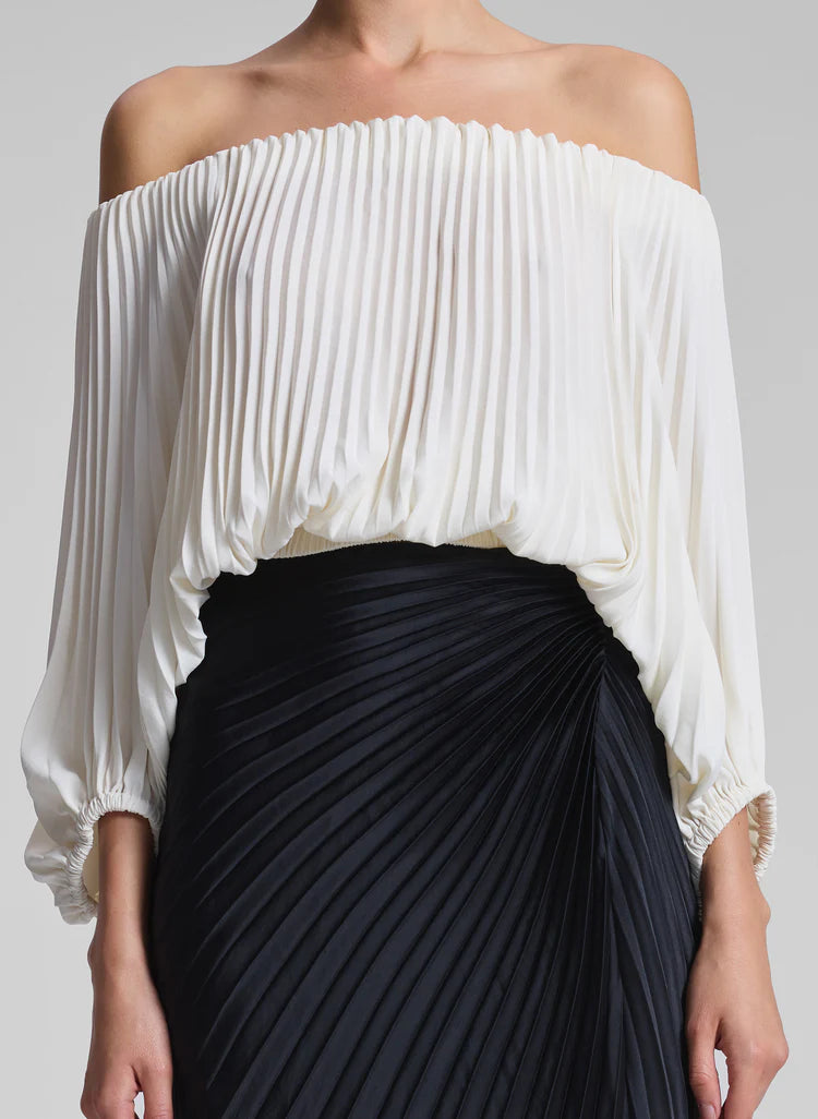 A.L.C. Sienna Satin Pleated Top in Whisper White