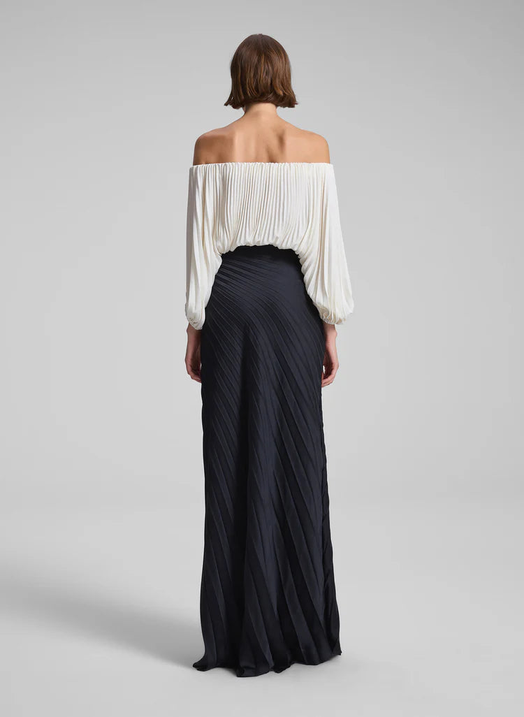 A.L.C. Sienna Satin Pleated Top in Whisper White