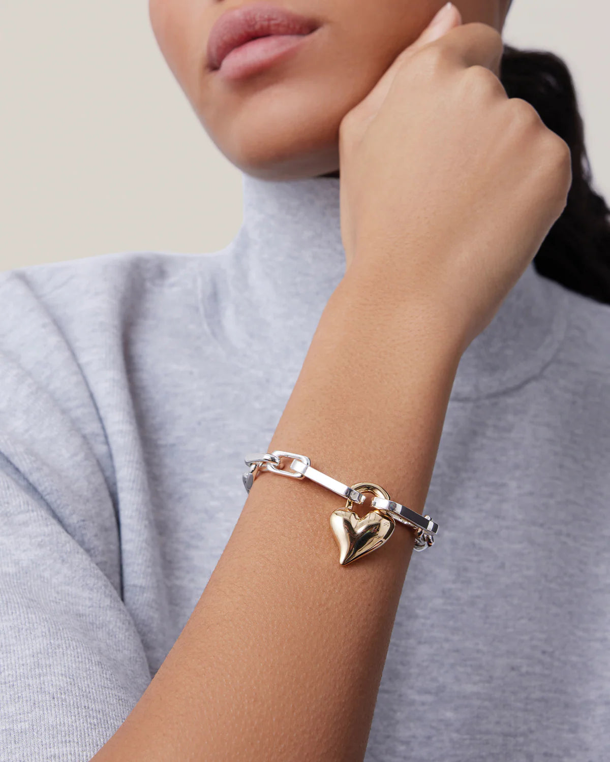 Jenny Bird Padlock Heart Chain Bracelet in Two-Tone