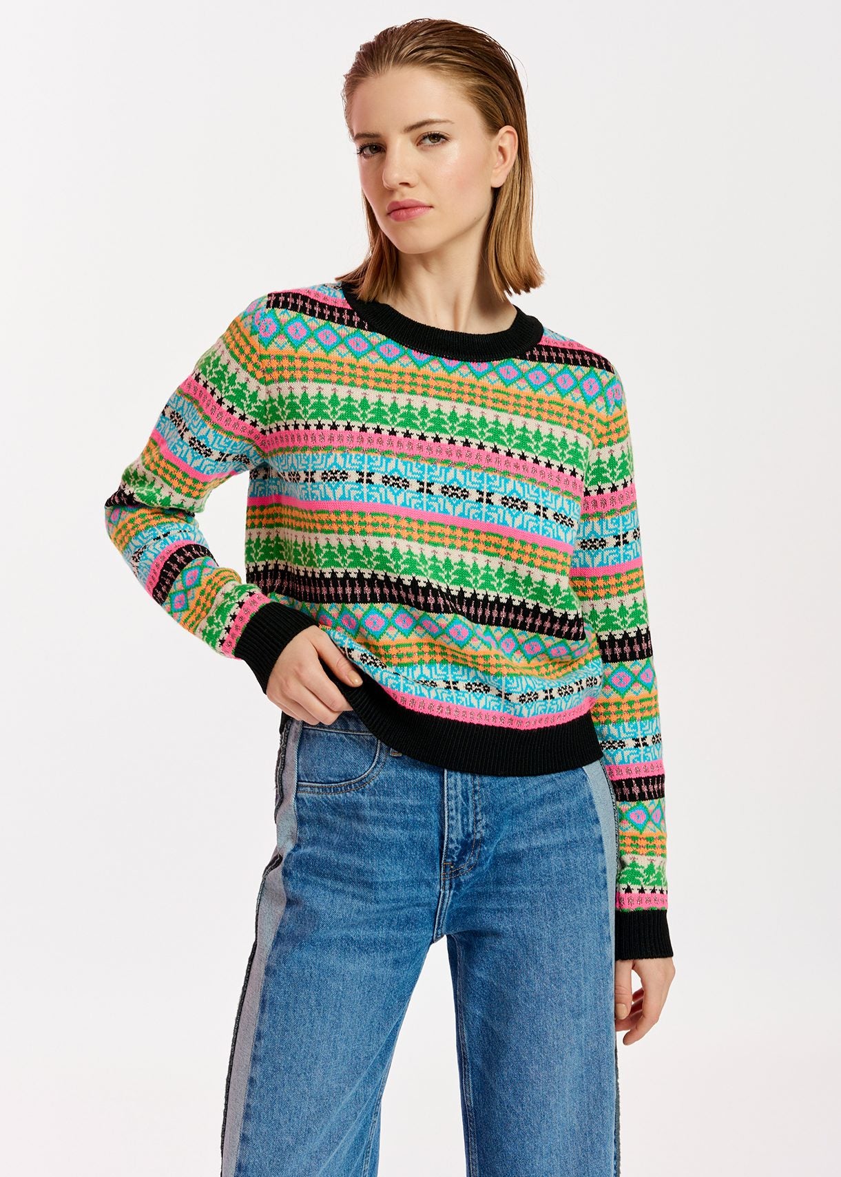 Essentiel Antwerp Egift Jaquard Pullover Sweater in Off White Multi