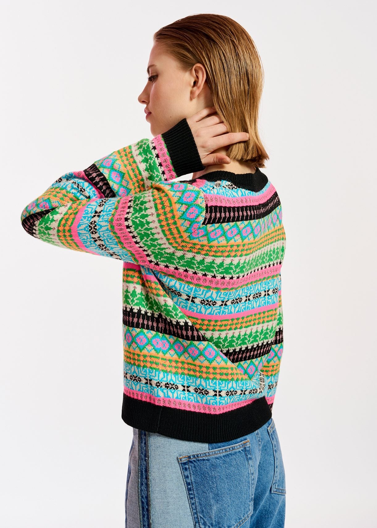 Essentiel Antwerp Egift Jaquard Pullover Sweater in Off White Multi
