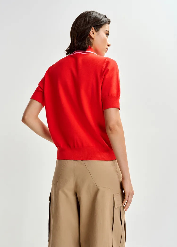 Essentiel Antwerp Jonda Contrast Colour Polo in Orange Brulee