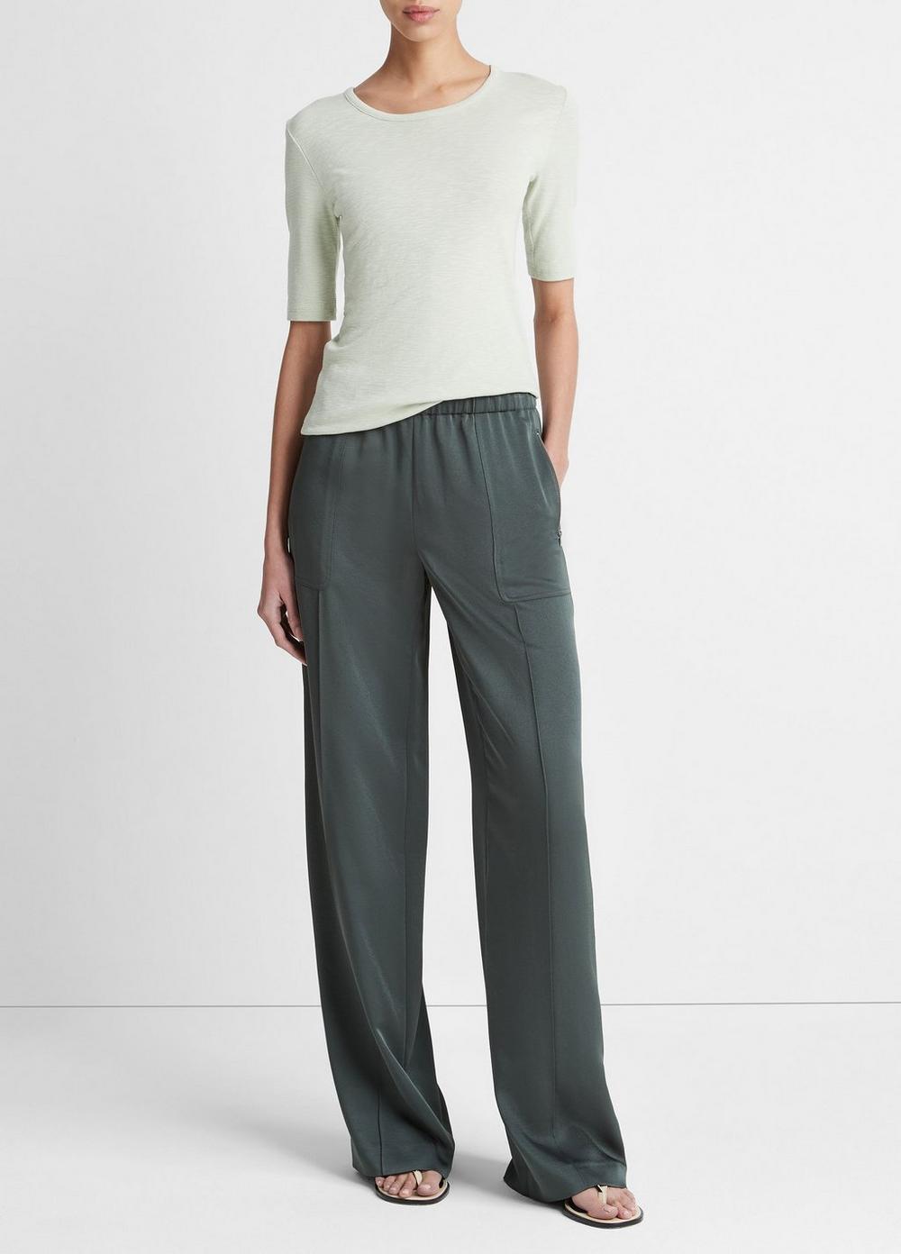 Vince Shiny Zip Trim Wide Leg Pull On Pants in Night Pine