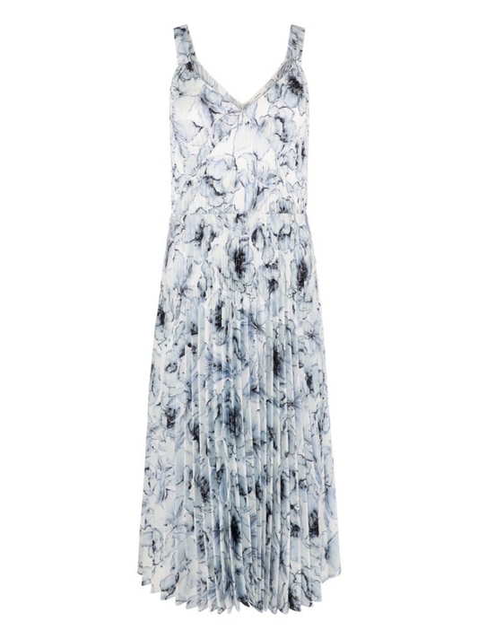 Vince Washed Lilly V-Neck Pleated Slip Dress in Pale Azure
