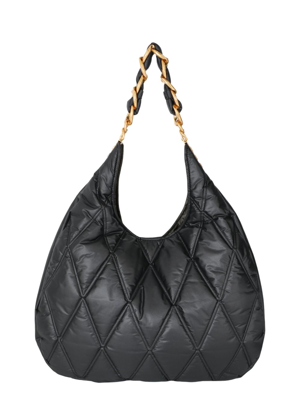 Balmain 1945 Large Hobo Bag in Diamond Quilted Nylon in Black