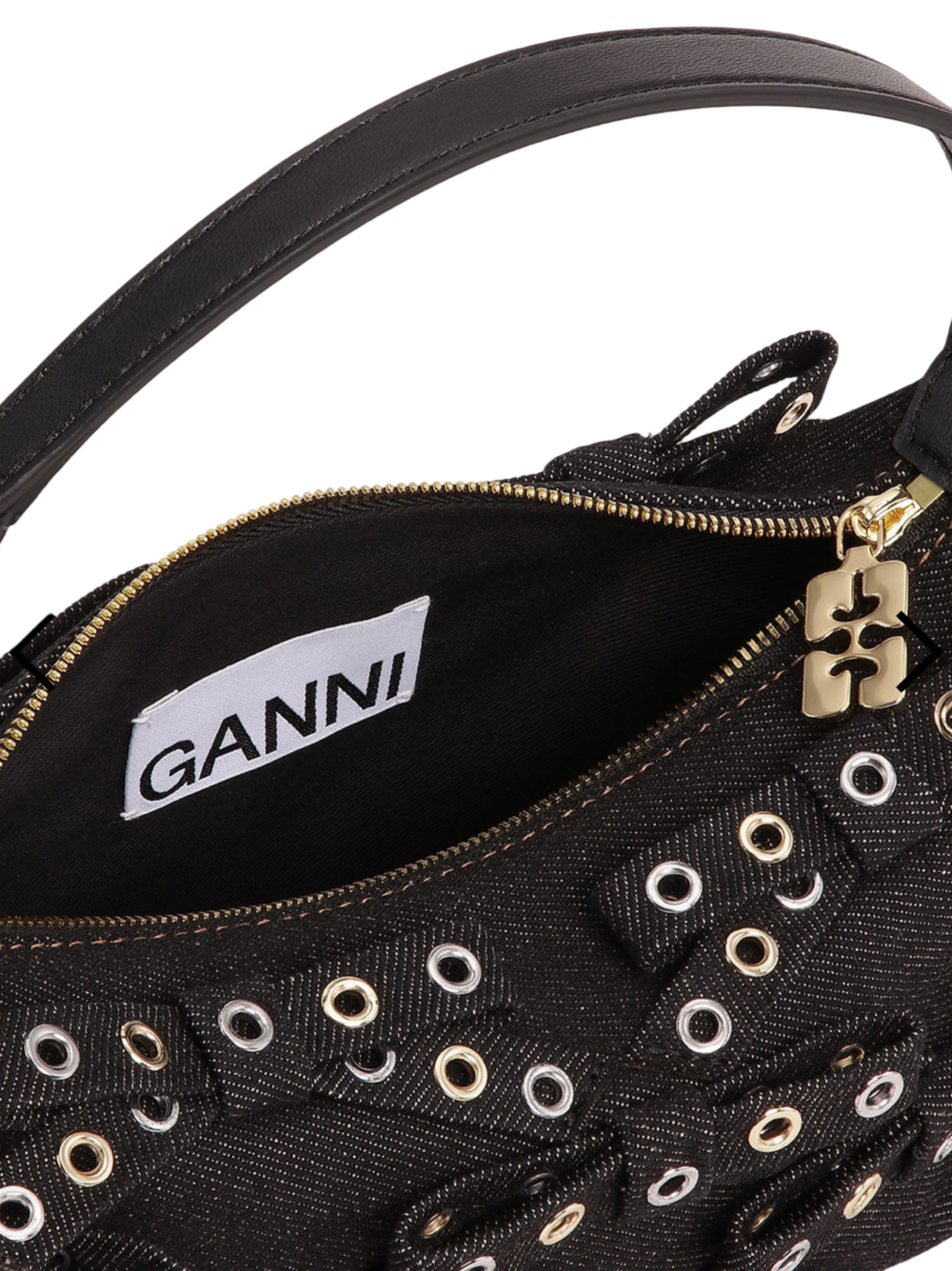 Ganni Black Denim Small Butterfly Pouch Bow Bag