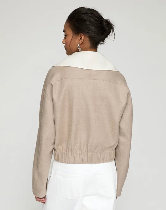 Lafayette 148 Two Tone Wool-Silk Double Face Bomber Jacket in Hickory Melange/Cloud