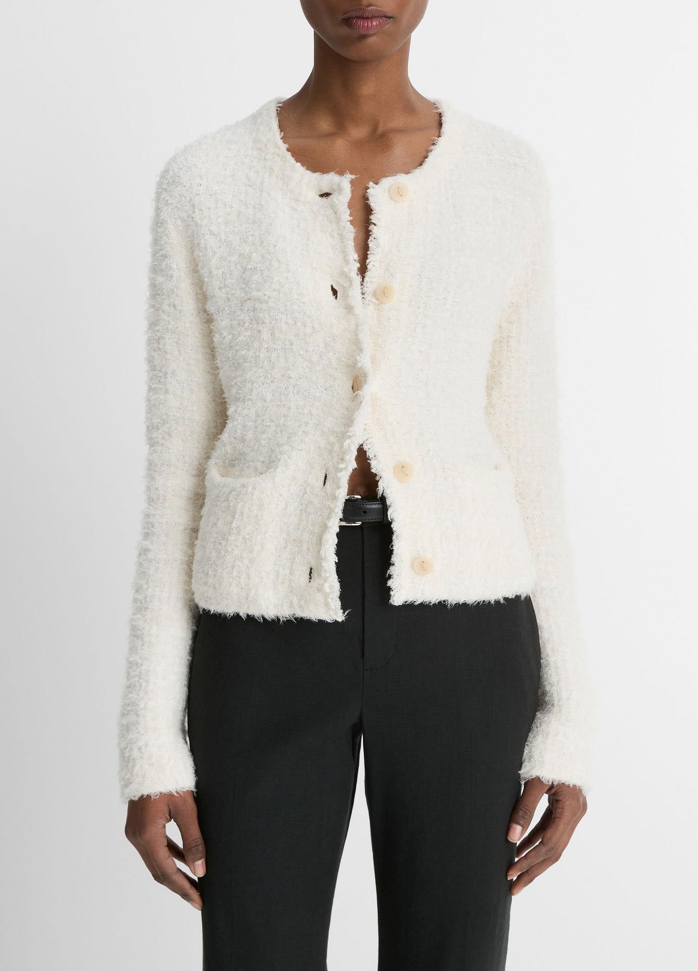 Vince Brocade Jacket Cardigan in Off White Combo