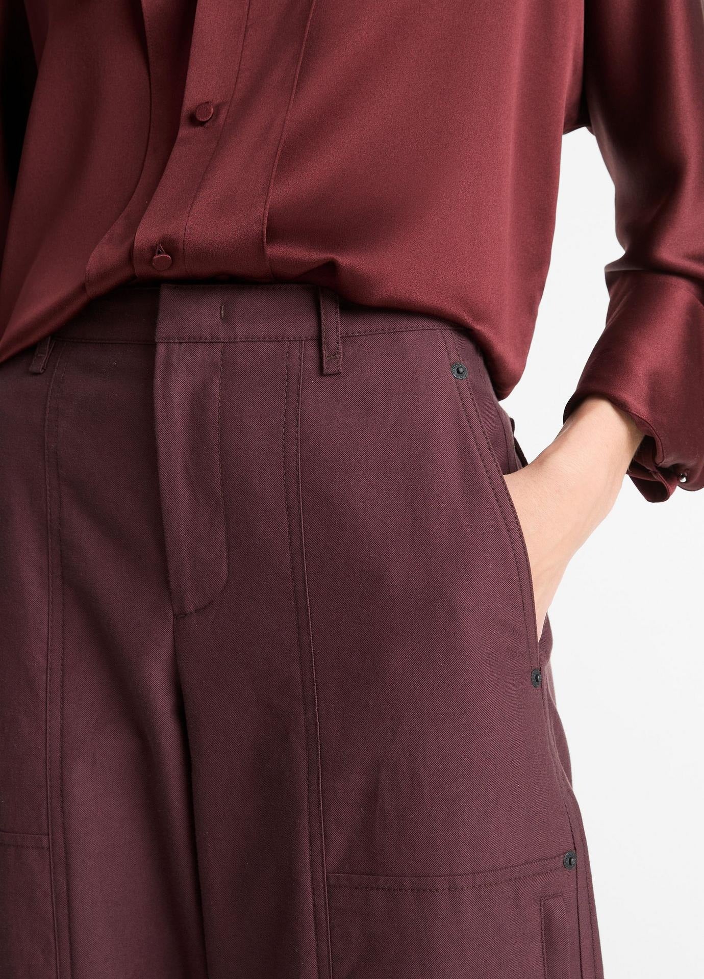 Vince Mid Rise Cotton Wool Utility Pant in Cherry Night