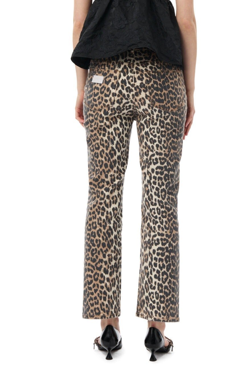 Ganni Print Denim Betzy Cropped in Leopard