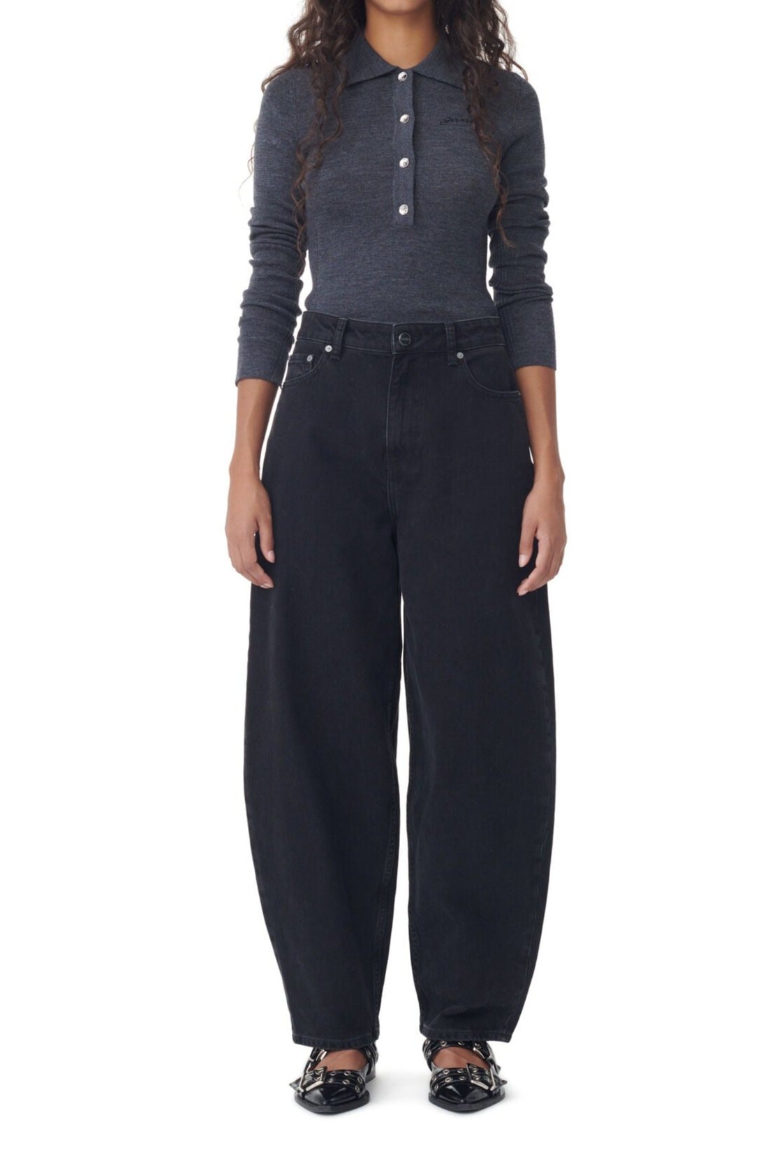 Ganni Rigid Denim Stary in Washed Black/Black