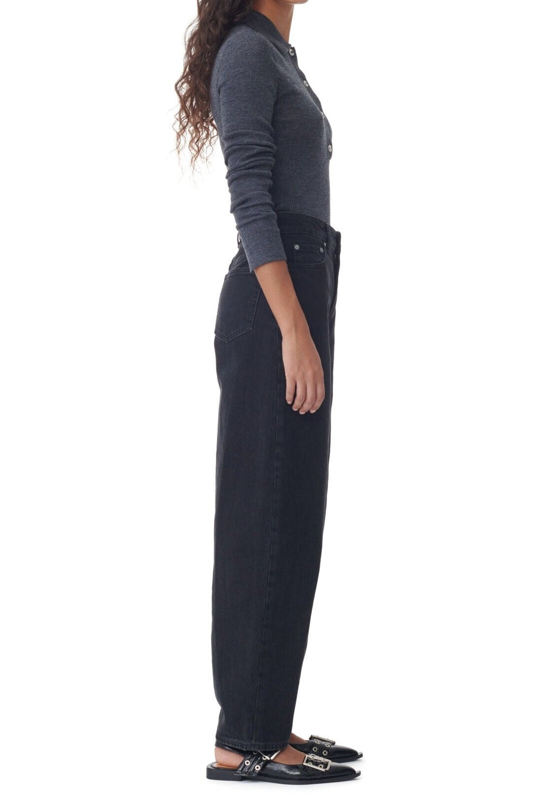 Ganni Rigid Denim Stary in Washed Black/Black