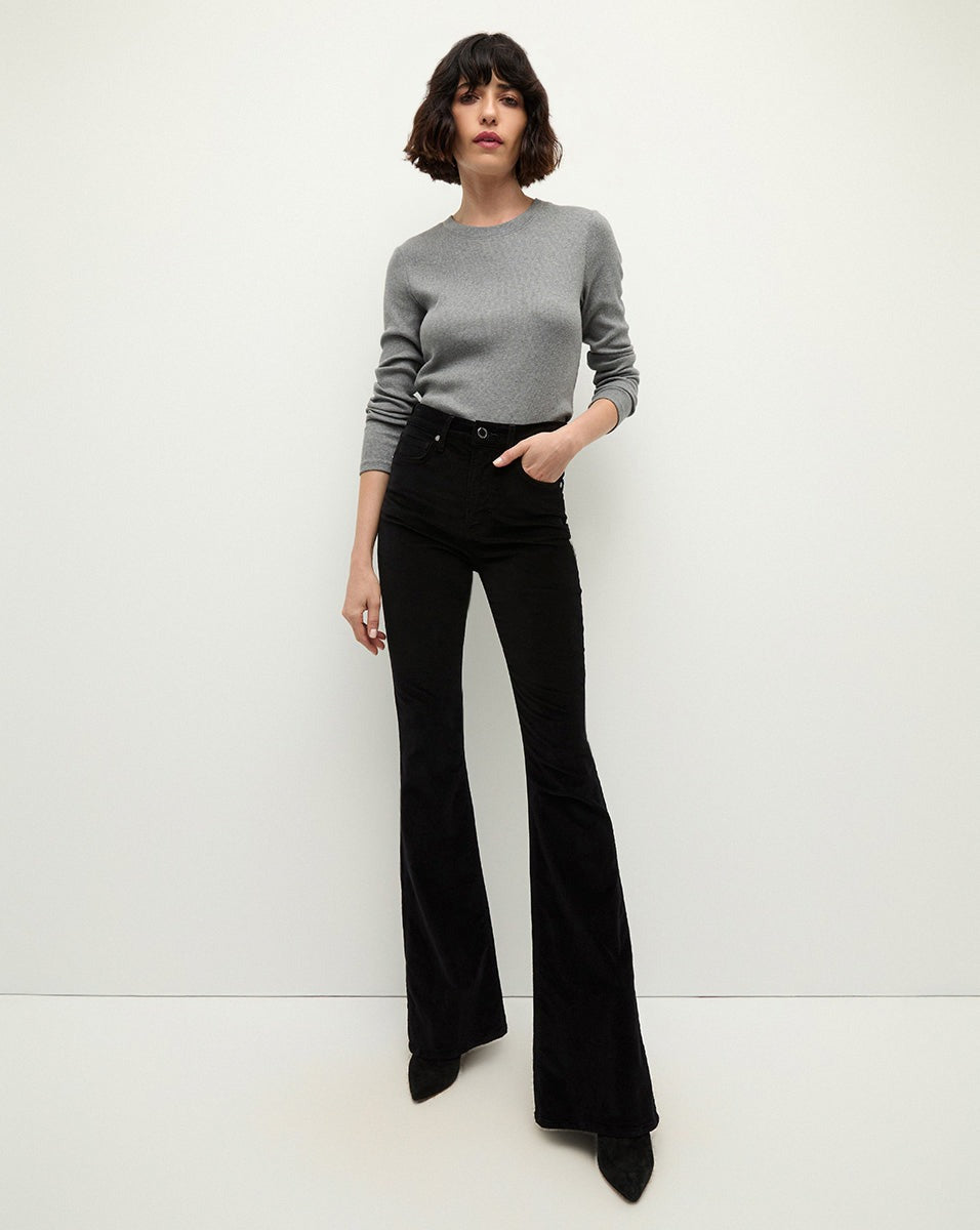 Veronica Beard Beverly Velvet Skinny-Flare Jean in Black