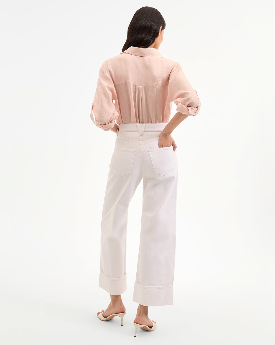 Veronica Beard Taylor Cropped Wide-Leg Jean in White