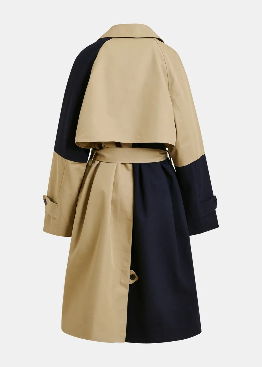 Essentiel Antwerp Just Beige and Navy Color-Block Trench Coat