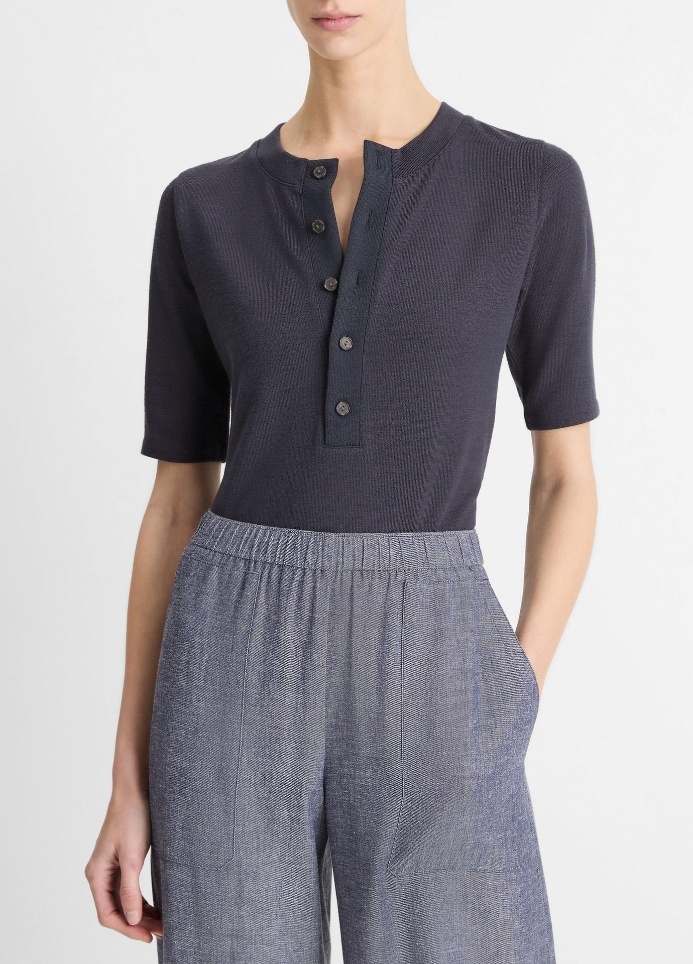 Vince Elbow Sleeve Henley in Night Lake