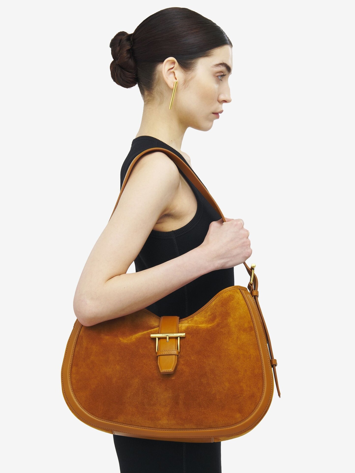 Alexander McQueen T-Bar Shoulder in Light Brown/Gold