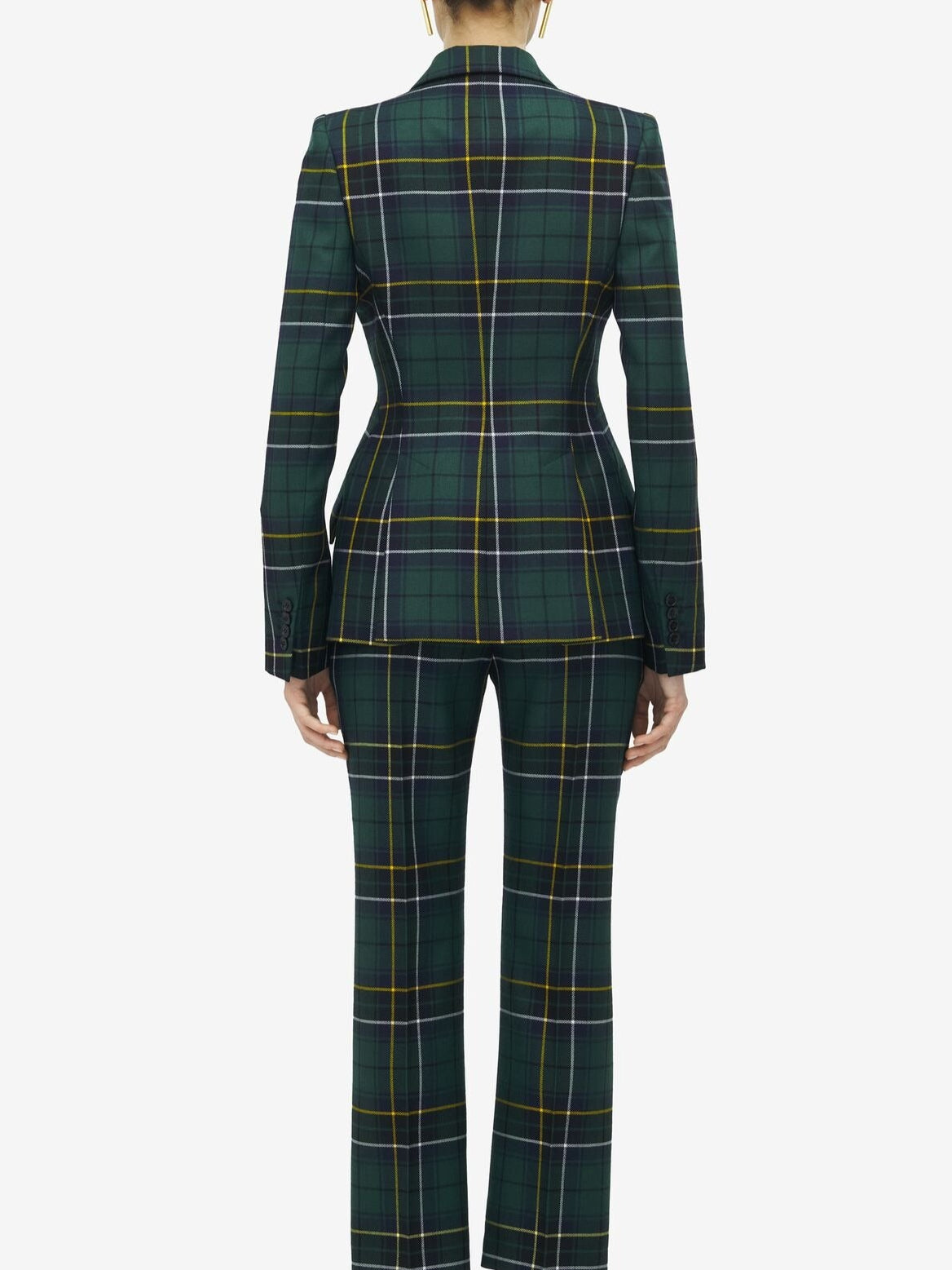 Alexander McQueen Wool Tartan Peak Shoulder Jacket in Navy/Green/Yellow
