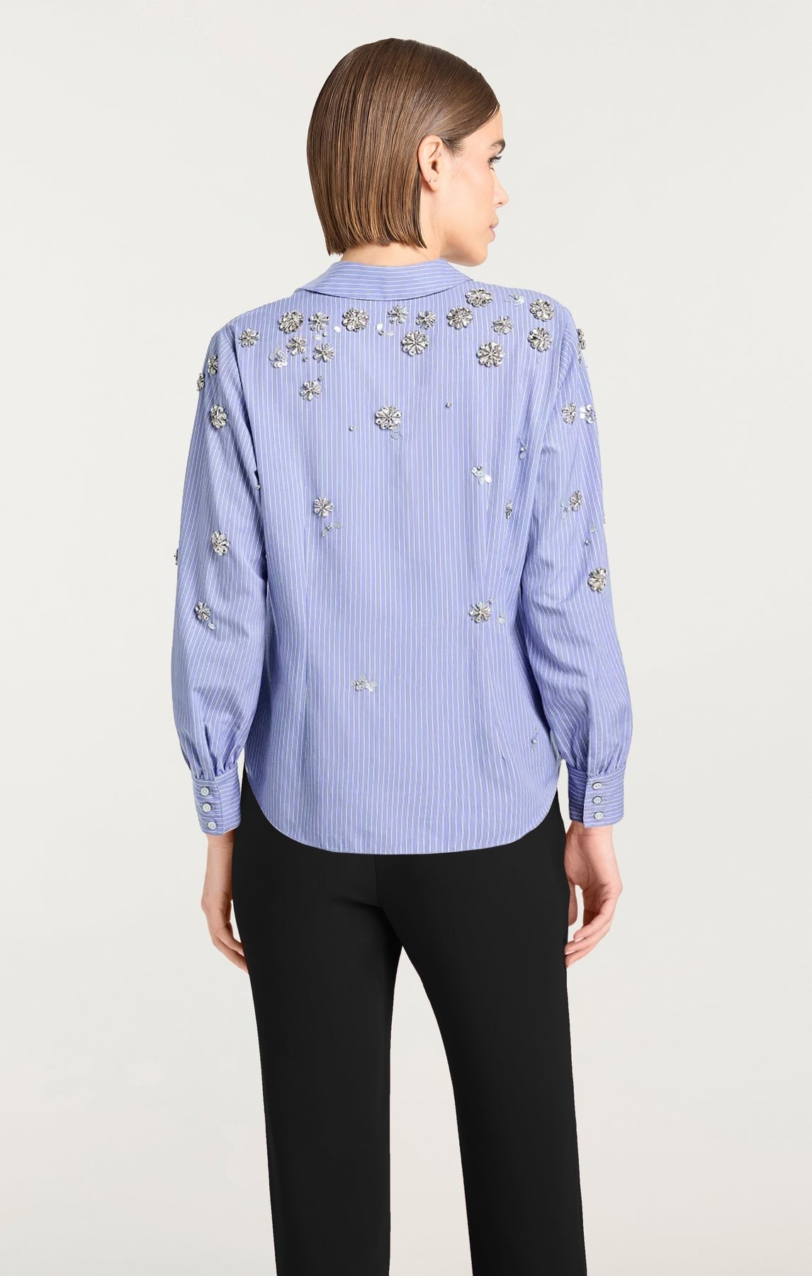 Cinq à Sept Lola Stripe Tumbling Flowers Blanche Top in Blue