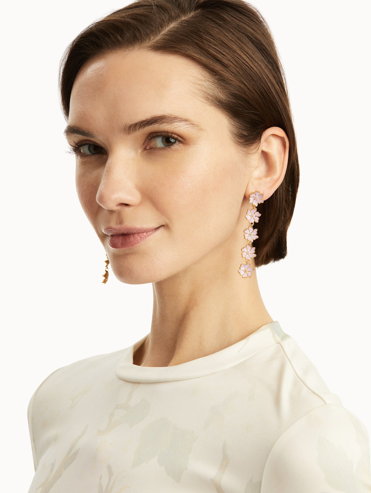 Oscar de la Renta Cherry Blossoms 5 Drop Earrings in Lavender