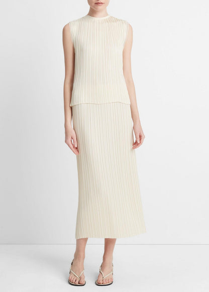 Vince  Pleated Satin Straight Pull-On Skirt in Bell