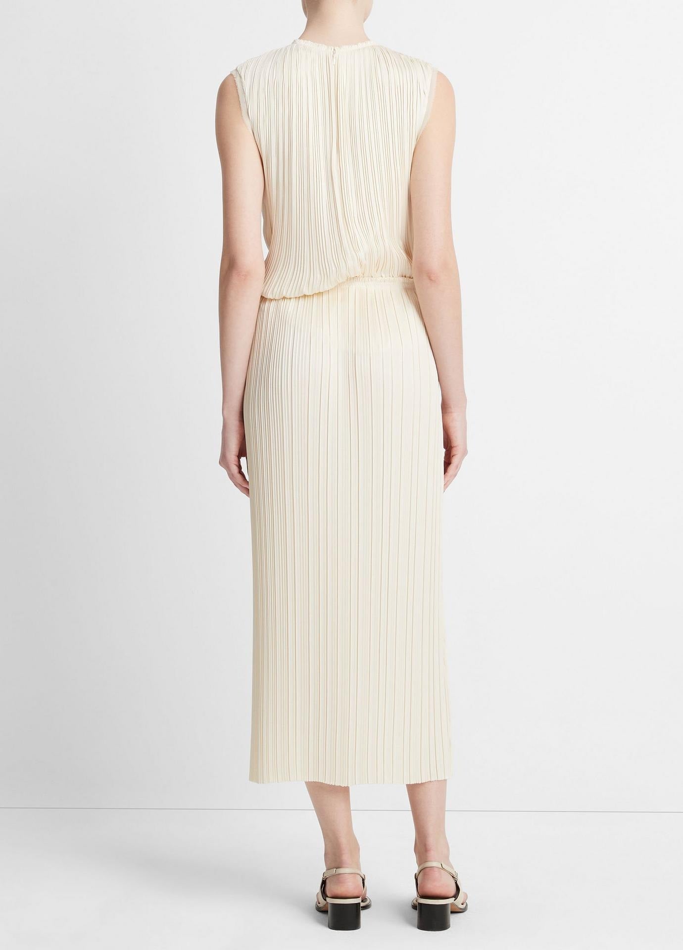 Vince  Pleated Satin Straight Pull-On Skirt in Bell